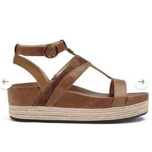 Olukai Hi’ona Leather Platform Sandals Wedges Shoes Brown Size 7